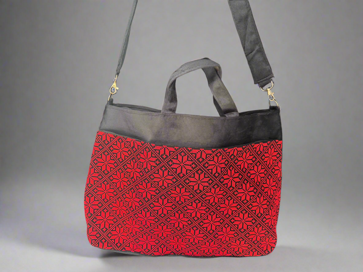Cross-Body Functional Bags – Tatreez & Kufiya | Zipper & Dual Handles | Palestinian Solidarity