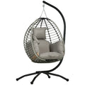 Outdoor Hanging Egg Chair with Thick Padded Cushion, Patio Swing Chair, Grey