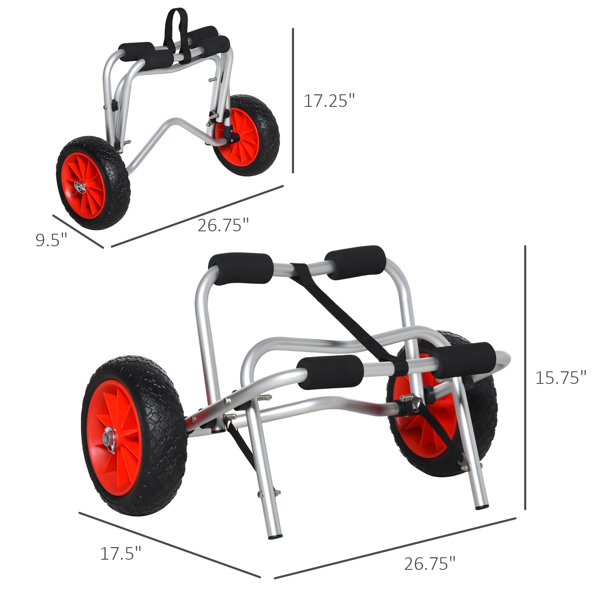 Soozier Kayak Cart Boat Canoe Trolley Carrier Dolly Transport No-Flat Wheels Silver