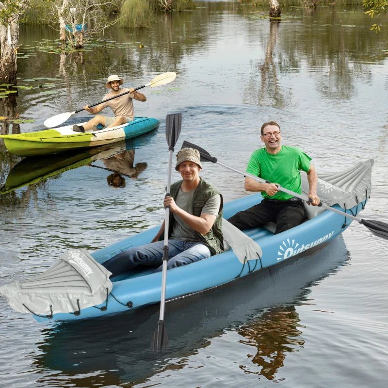 2-Person Inflatable Kayak, Foldable Inflatable Fishing Boat Canoe Set With Air Pump, Aluminum Oars, Blue