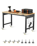 VEVOR 48" Workbench on Wheels Adjustable Height Table with Power Outlet & Pegboard