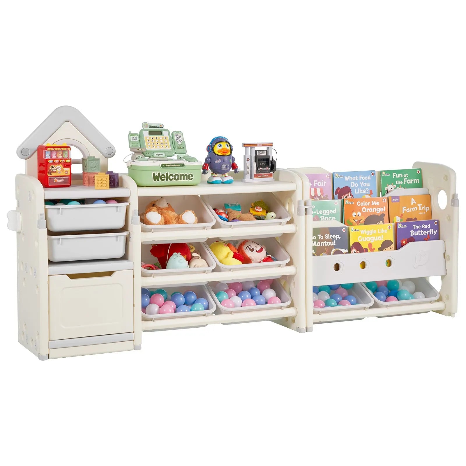 VEVOR  4-Tier Kids Toy Storage with Bookshelf with 10 Movable Plastic Bins