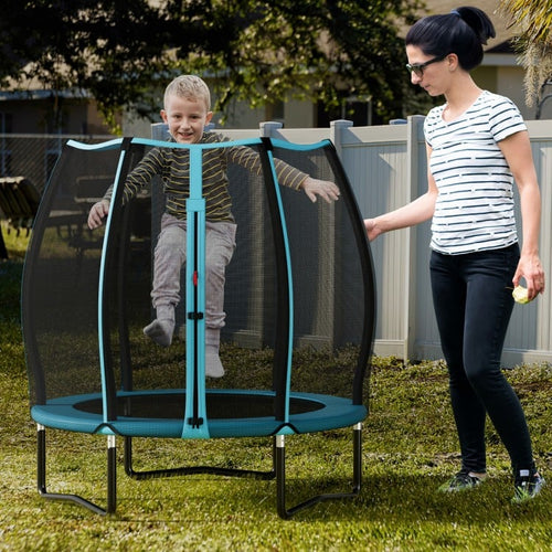 55 Inch Trampoline for Kids Toddler Mini Trampoline with Safety Enclosure Net - Blue