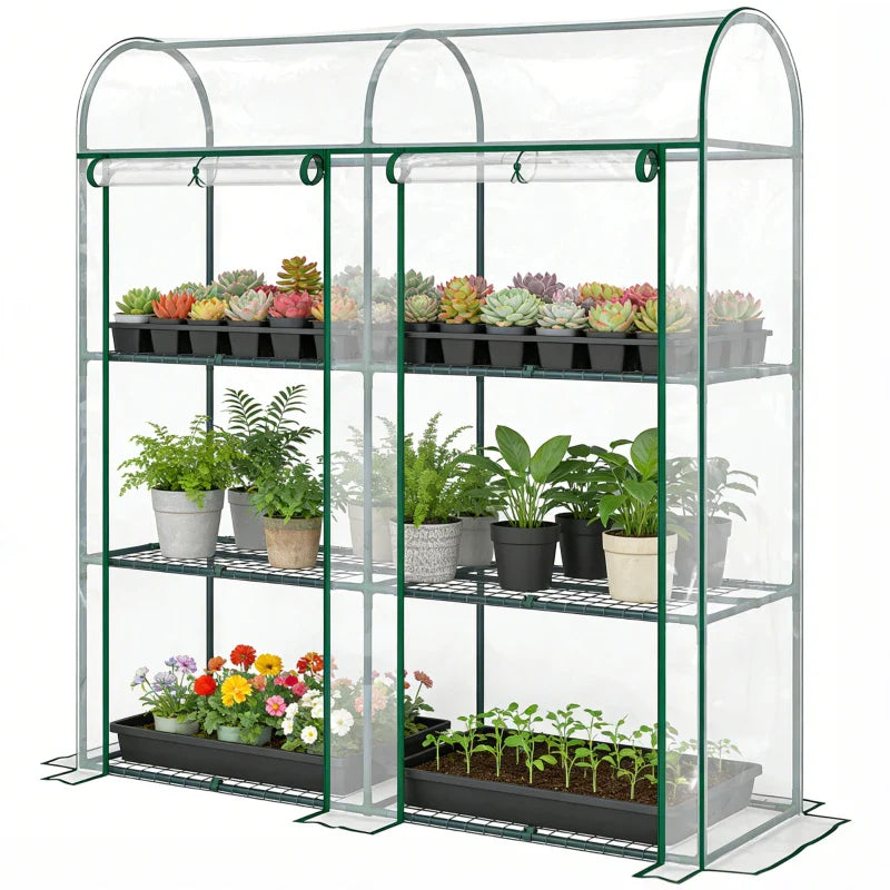 3 Tier Mini Greenhouse, Portable Greenhouse with 2 Roll-up Doors, 56.3" x 18.1" x 64.6", Clear