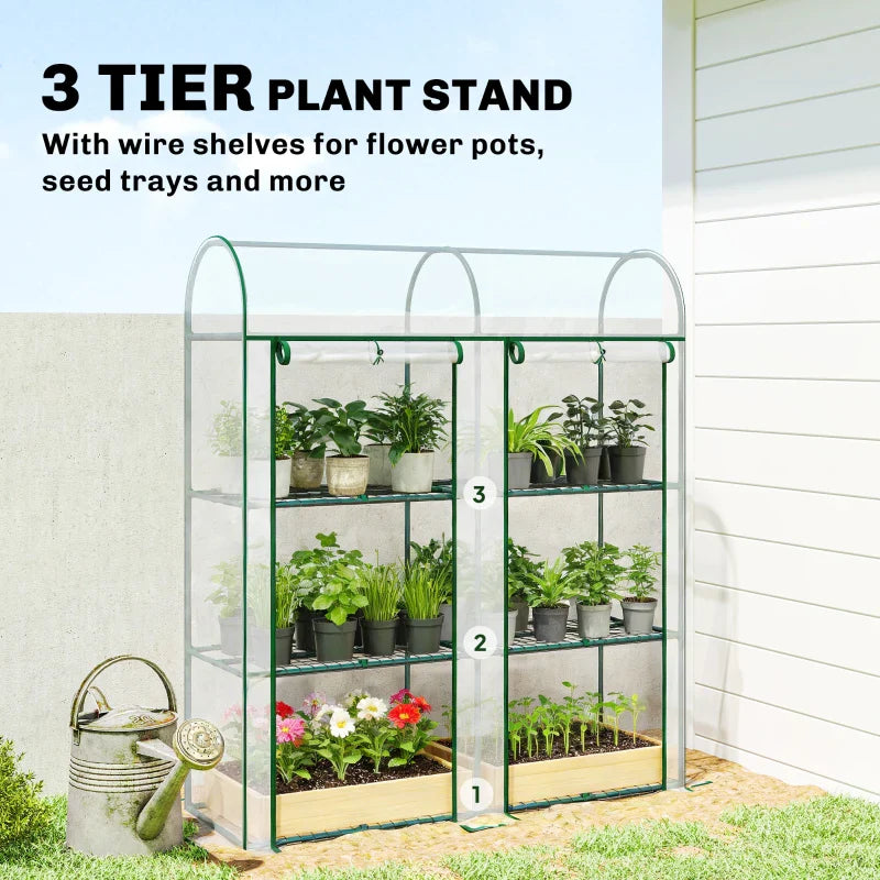 3 Tier Mini Greenhouse, Portable Greenhouse with 2 Roll-up Doors, 56.3" x 18.1" x 64.6", Clear