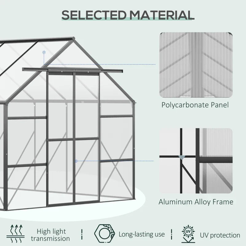20' x 8' x 6.9' Walk-in Greenhouse with Adjustable Roof Vent, Rain Gutter and Sliding Door for Winter, Large Aluminum Greenhouse, Clear