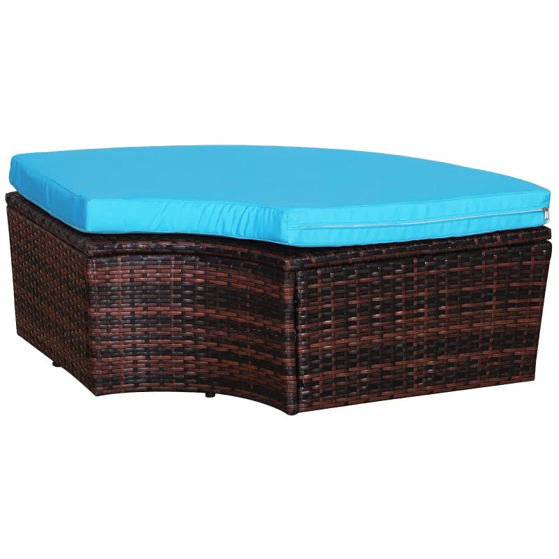 Outsunny 4 Pieces Outdoor Daybed with Retractable Canopy, PE Rattan Wicker Round Sofa Day Bed, Patio Sectional Conversation Furniture Set with Cushions and Pillows, Light Blue