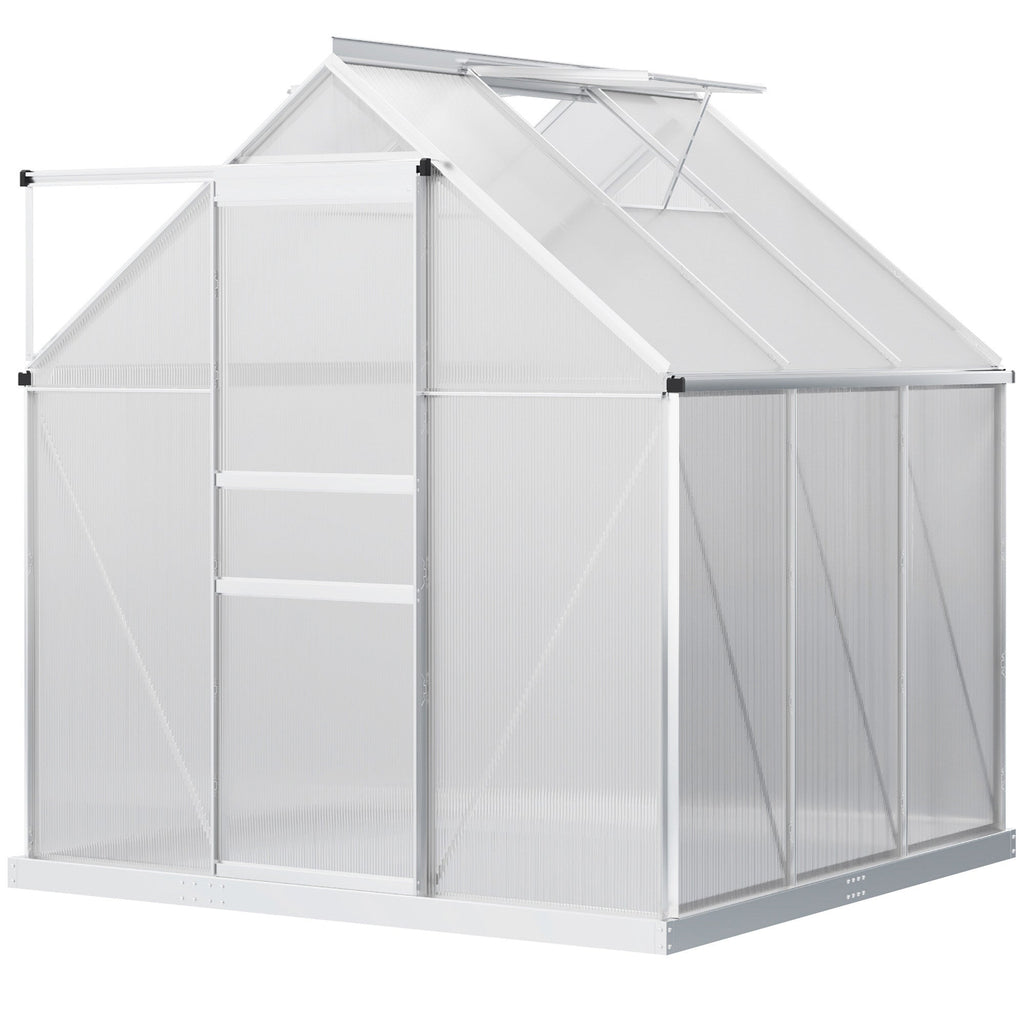 Outsunny 6' x 6' Aluminum Greenhouse Polycarbonate Walk-in Garden Greenhouse Kit with Adjustable Roof Vent, Rain Gutter  Sliding Door| Aosom Canada