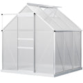 Outsunny 6' x 6' Aluminum Greenhouse Polycarbonate Walk-in Garden Greenhouse Kit with Adjustable Roof Vent, Rain Gutter  Sliding Door| Aosom Canada