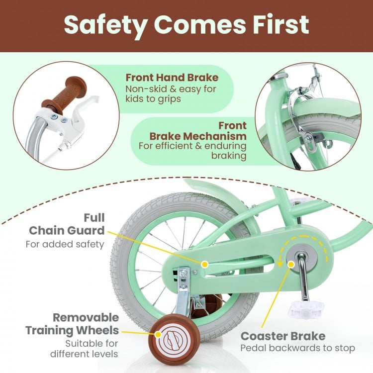 14 Inch Kids Bike with Adjustable Seat and Bell for Kids 3-8 Years Olds-14 inches