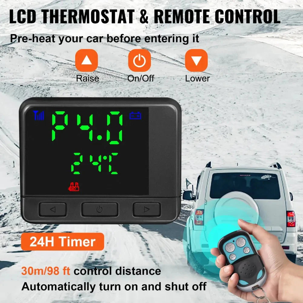 VEVOR Diesel Air Heater 8KW Parking Heater 12V Truck Heater, One Air Outlet, with Black LCD Switch, Remote Control, Fast Heating Compact Diesel Heater, For Car, RV Truck, Boat, Campervans, Caravans