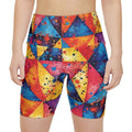 Colorful Geometric Triangle Women's Workout Shorts — Vibrant Athletic Biker Shorts