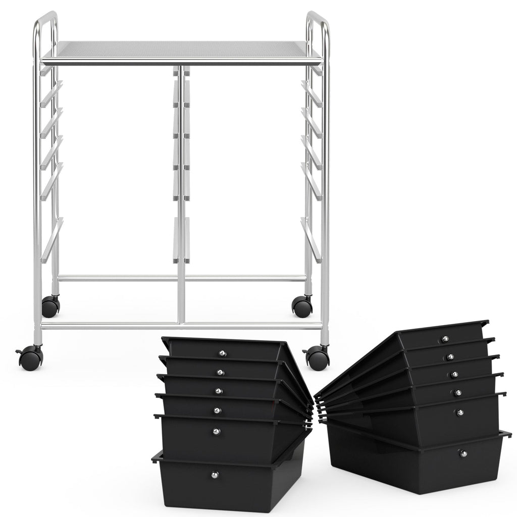12 Storage Drawer Organizer Bins Rolling Cart-Black