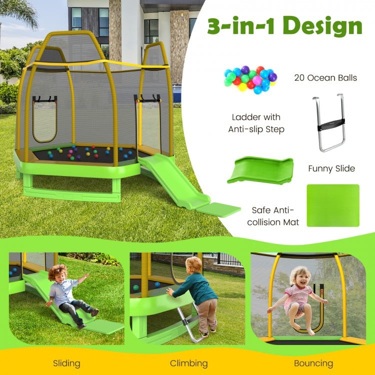 7 Feet Trampoline with Ladder and Slide for Indoor and Outdoor