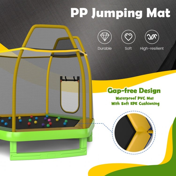 7 Feet Trampoline with Ladder and Slide for Indoor and Outdoor