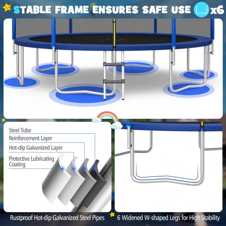 12ft Outdoor Trampoline with Enclosure Net & Basketball Hoop (400 lb Capacity)