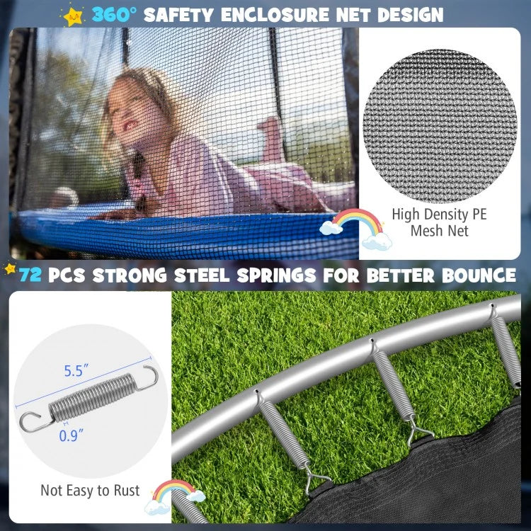 12ft Outdoor Trampoline with Enclosure Net & Basketball Hoop (400 lb Capacity)