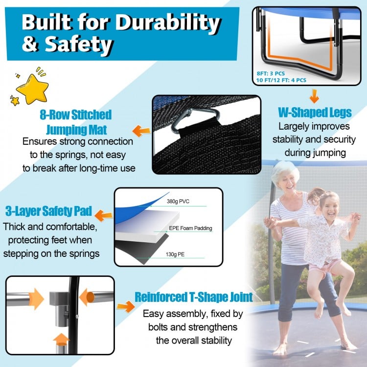 10 Feet ASTM Approved Recreational Trampoline with Ladder