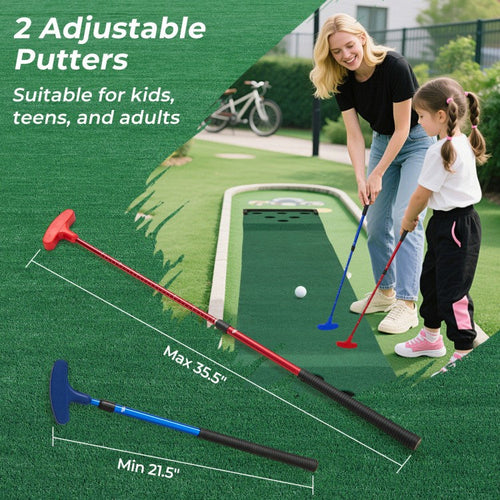 11 FT Indoor Outdoor Putting Green Mat Set with 2 Adjustable Putters & 6 Golf Balls