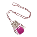 Long Crystal Necklaces With Patterned Metal Pendant