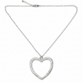 Textured Heart Shaped Pendant On Simple Chain - Silver Plate
