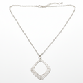 Textured Diamond Shaped Pendant On Simple Chain - Silver Plate