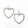 Textured Heart Earrings - Silver Plate