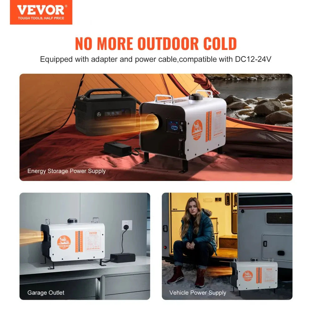 VEVOR 8KW Diesel Heater, 12V/24V All-in-One Air Heater, Bluetooth App, Remote & Display, CO Alarm, Fast Heating Horizontal Portable Heater for Vehicles & Garage