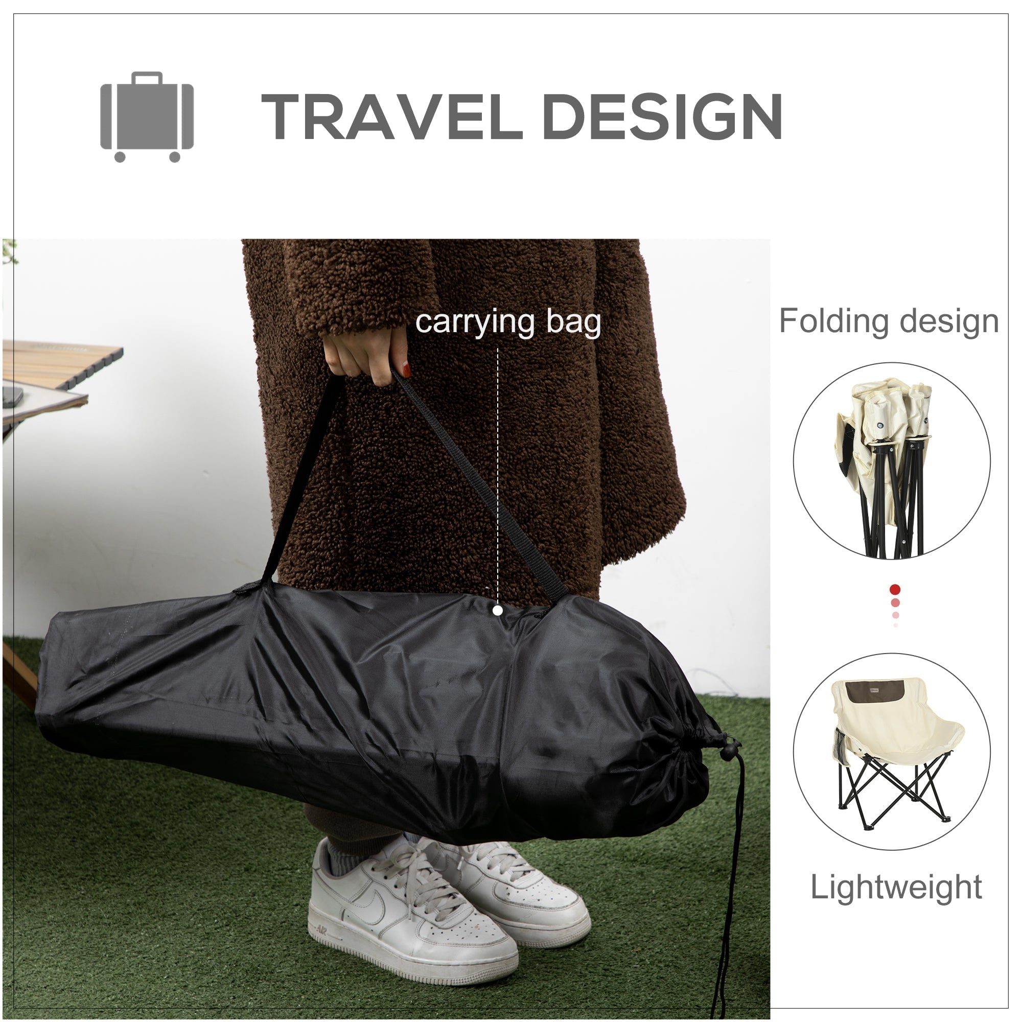 Outsunny Folding Camping Chair Lightweight Portable Chair for Outdoor Hiking Backpacking with Carry Bag Side Pocket White
