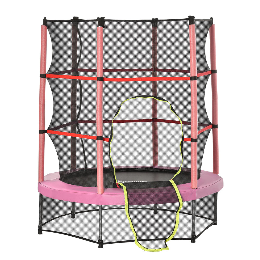 Outsunny 55" Kids Trampoline with Enclosure Net for Indoor/Outdoor, Trampoline for Boys and Girls Age 3-6 Years, Pink