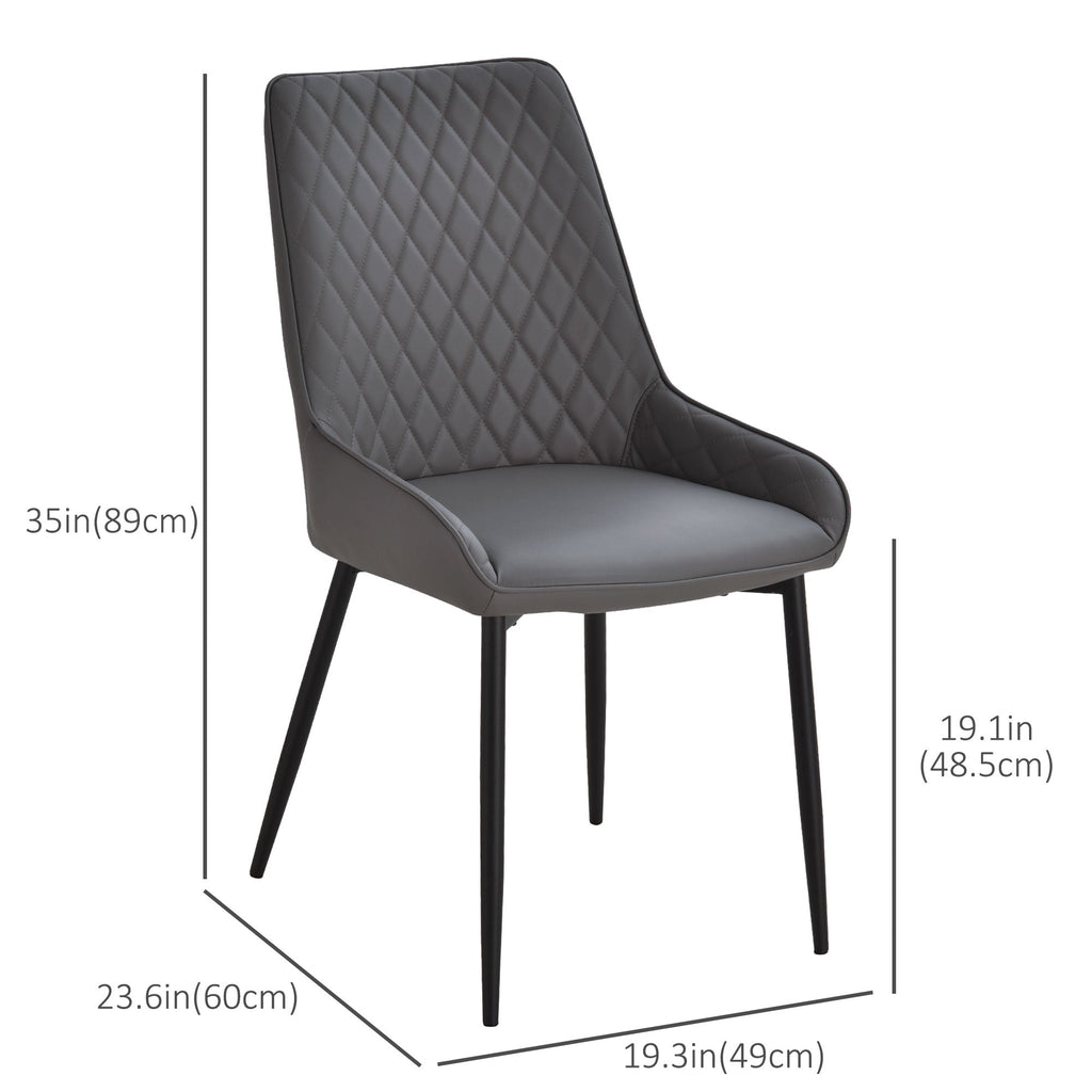 Blake Modern Dining Chairs Set of 2 with Diamond Tufting and Steel Legs-Grey
