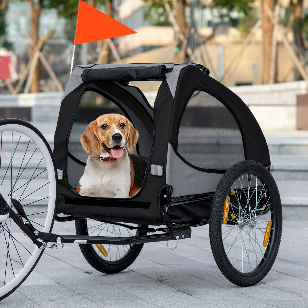 Aosom Medium Dog Bike Trailer with Safety Flag Quick Release Wheels Reflectors Hitch Coupler Black
