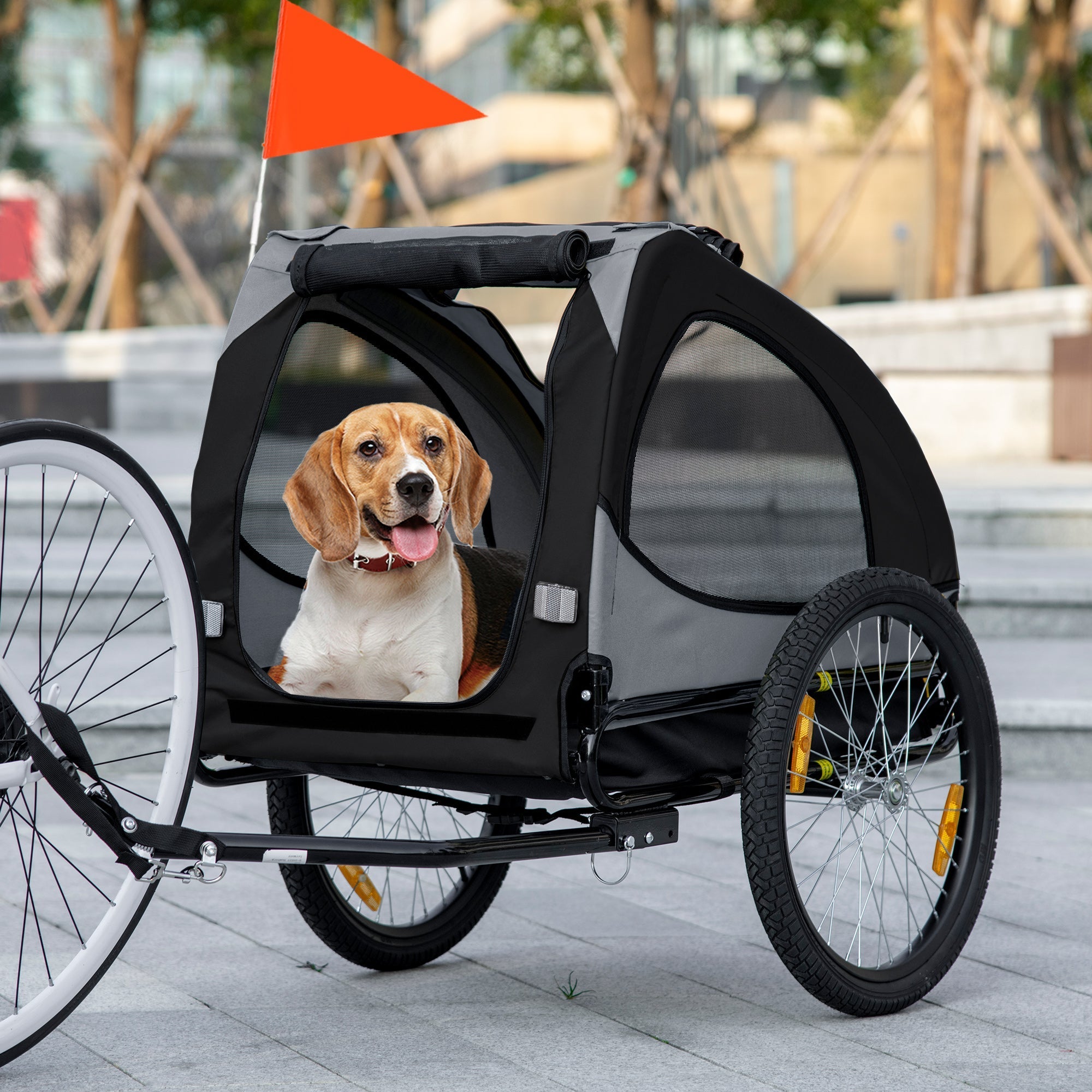 Aosom Medium Dog Bike Trailer with Safety Flag Quick Release Wheels Reflectors Hitch Coupler Black