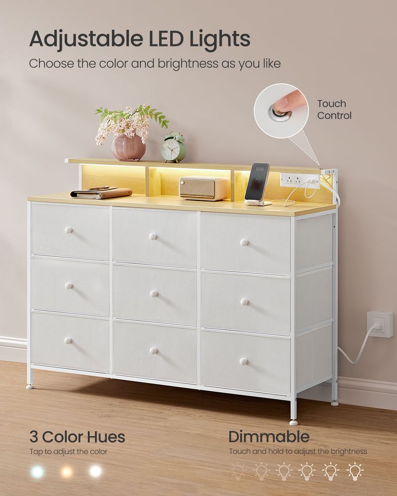 SONGMICS Storage Organizer with 9 Fabric Drawers and LED Lights