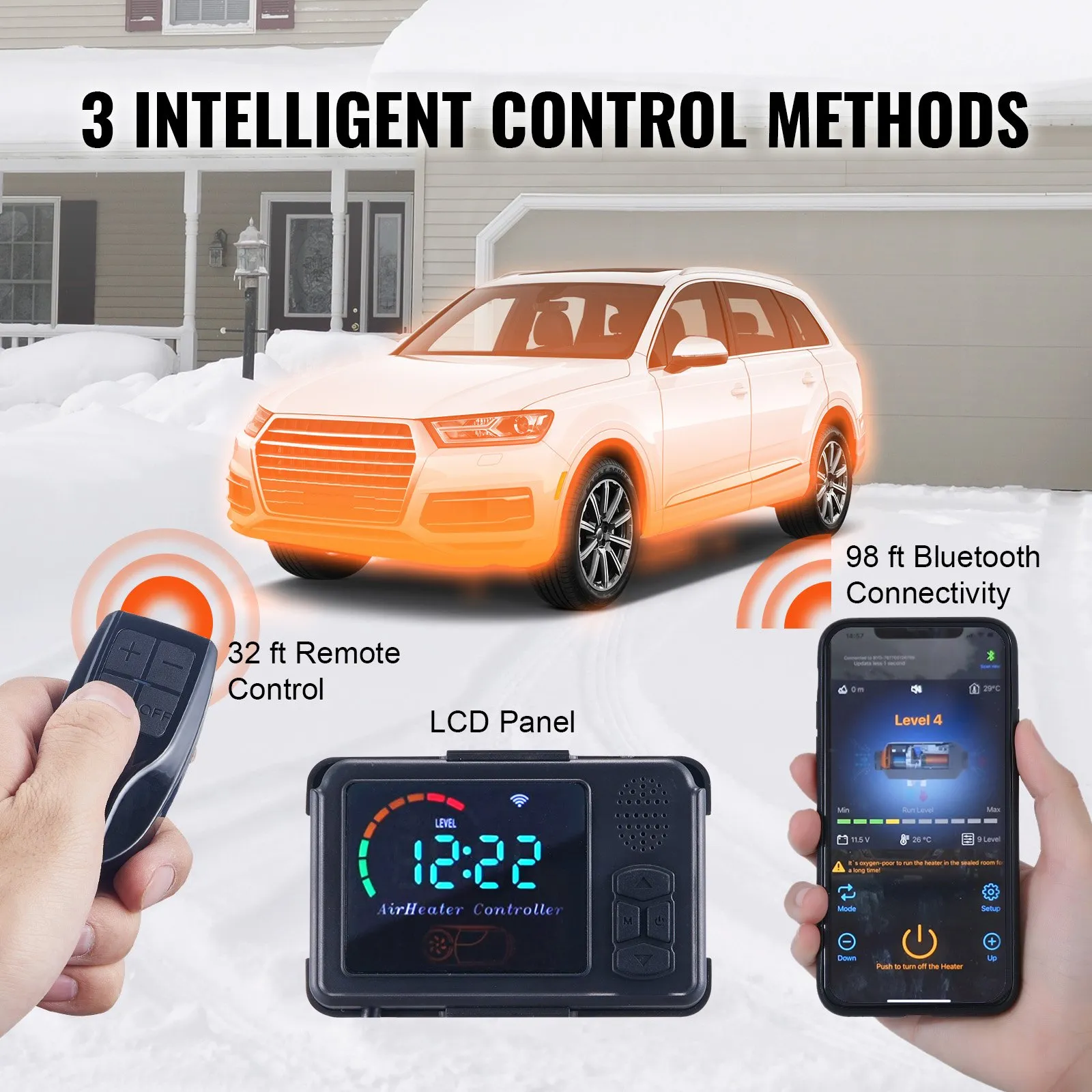 VEVOR 8KW Diesel Air Heater, Bluetooth App Control All-in-One Diesel Heater with Automatic Altitude Adjustment, Remote Control and LCD, Portable Parking Heater for RV, Trailer, Camper Van, Boat