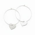 Silver Plate Heart On Hoop Earrings