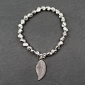 Leaf Charm Nugget Bracelet in Silver Plate