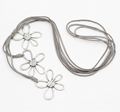 Silver Plate Triple Flower Necklace on Suede