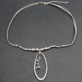 Silver Plate Oval Beaded Pendant Necklace On Suede