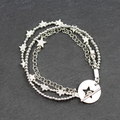 Silver Plate Multi Strand Star Charm Bracelet With T-Bar Clasp