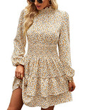 ADEWEL Women's Long Sleeve Mock Neck Ruffle Mini Dress