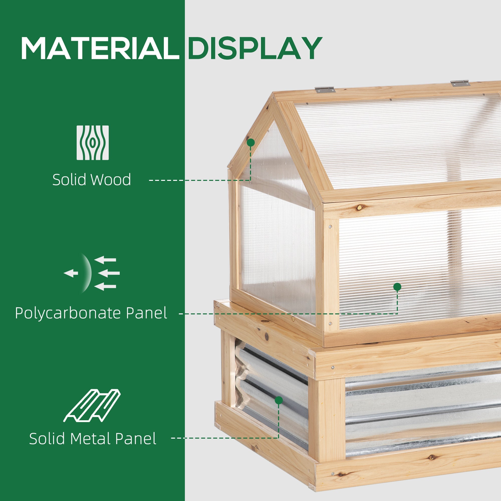 Outsunny 48"x24"x32" Raised Garden Flower Bed Wooden Cold Frame Planter Greenhouse Pointed Open Roofs Natural