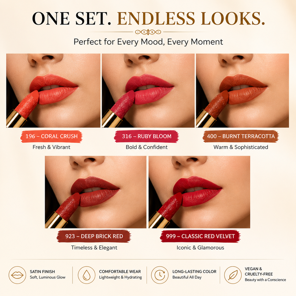 Soft Mist Satin Lipstick Set – 5 Vegan Shades