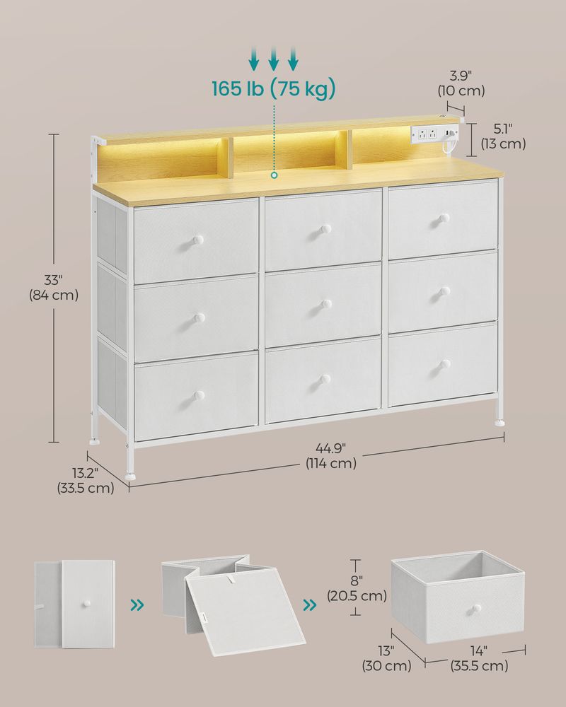 SONGMICS Storage Organizer with 9 Fabric Drawers and LED Lights