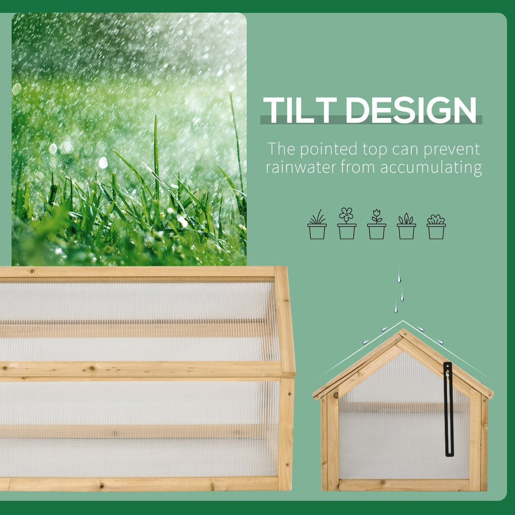 Outsunny Grow House Wooden Cold Frame Greenhouse Portable Raised Planter with Openable Top 35.5"x20.5"x19.5" Light Brown