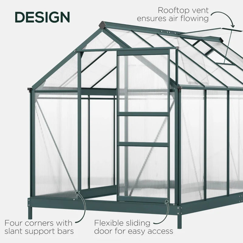 Outsunny 10.2' x 6.3' x 6.6' Clear Polycarbonate Greenhouse Large Walk-In Green House Garden Plants Grow Galvanized Base Aluminium Frame w/ Slide Door