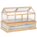 Outsunny 48"x24"x32" Raised Garden Flower Bed Wooden Cold Frame Planter Greenhouse Pointed Open Roofs Natural