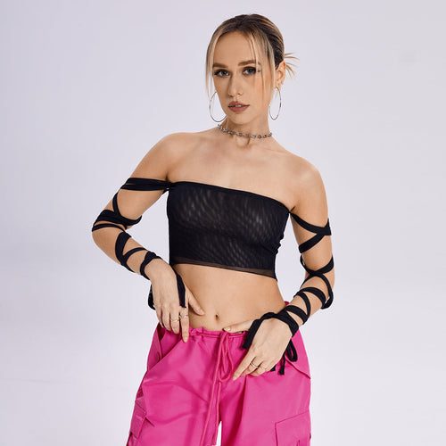 2023 New Style Womens Elastic Cross Arm Solid Color Straps Tank Top