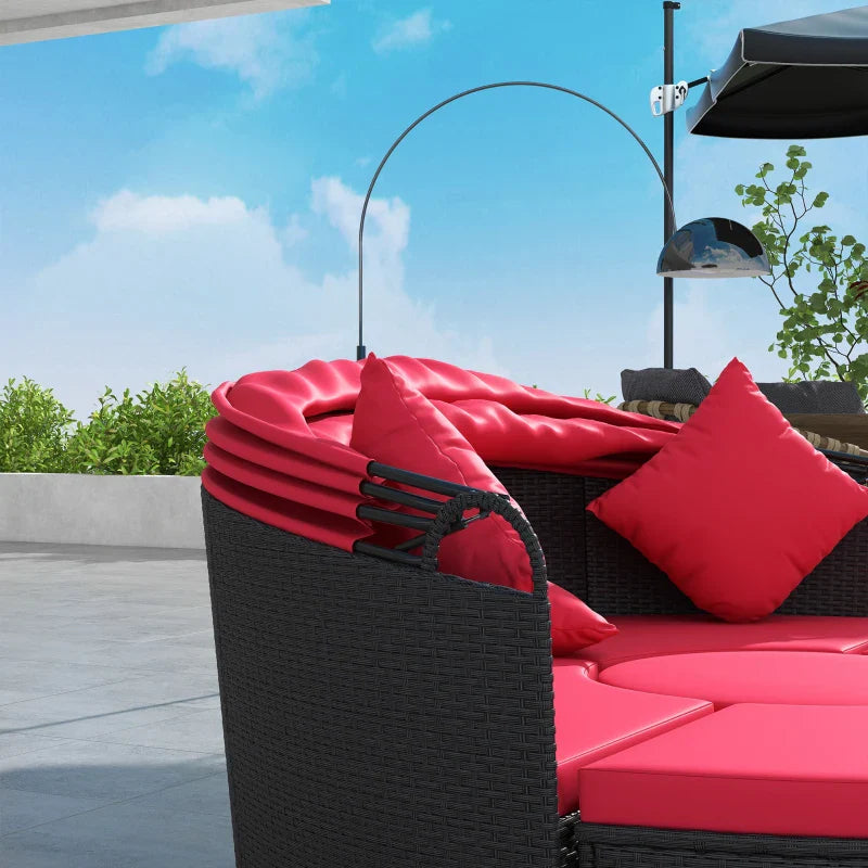 Outsunny 4-piece Round Sofa Bed, Outdoor Daybed with Retractable Canopy, PE Rattan Wicker Patio Lounge Chair