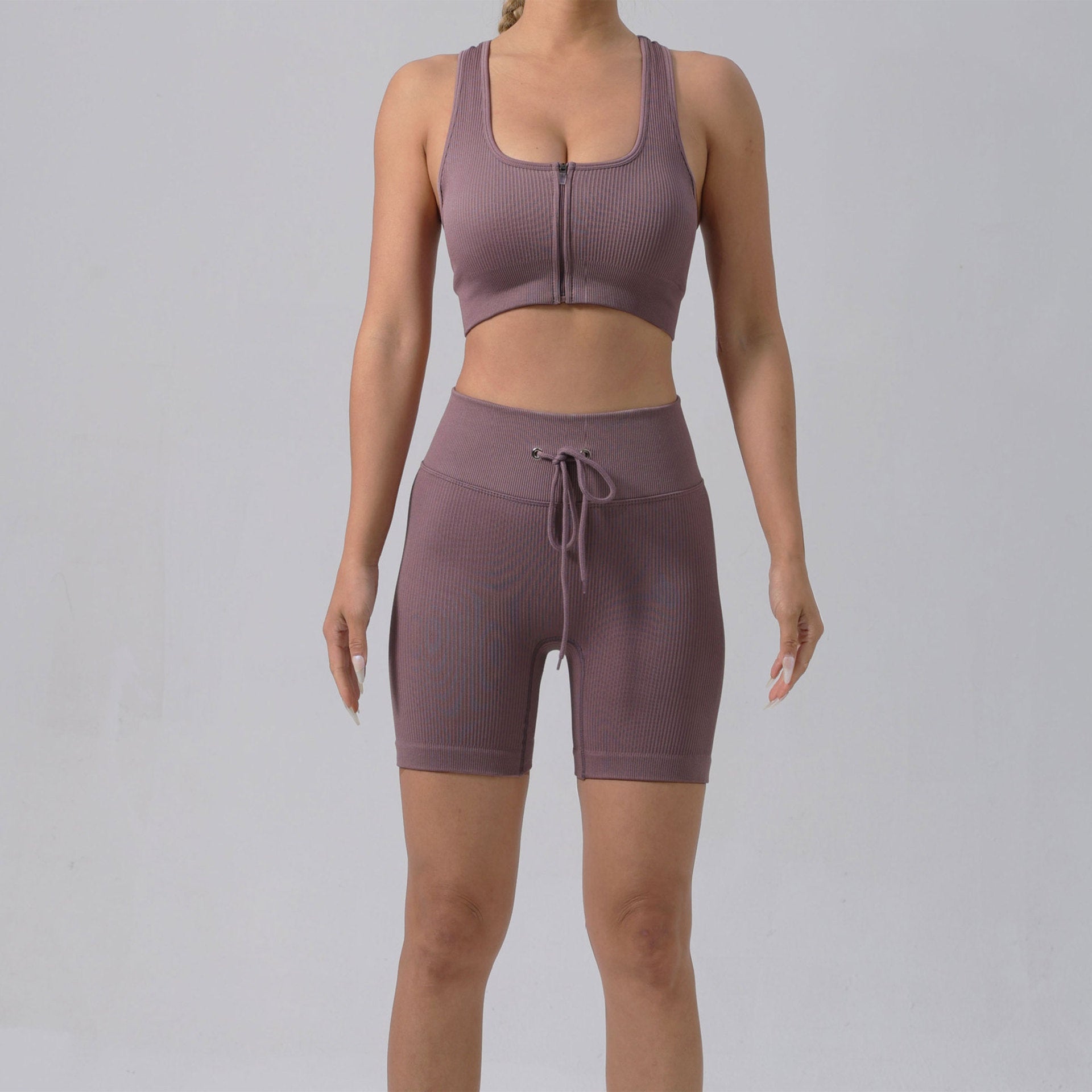 Running Training Padded Bra & Yoga Outfit Set – Quick-Dry Ribbed Activewear for Women